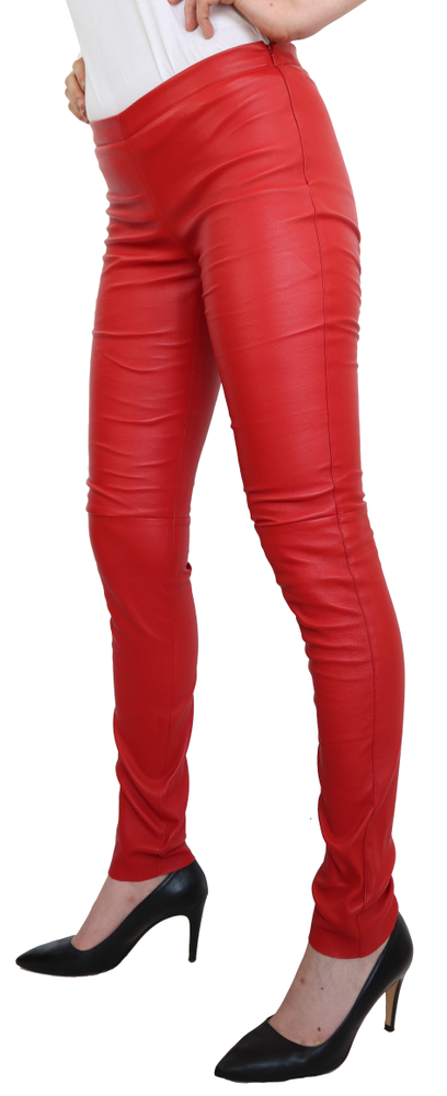 Damen Stretch Lederhose ASTROID schwarz und rot